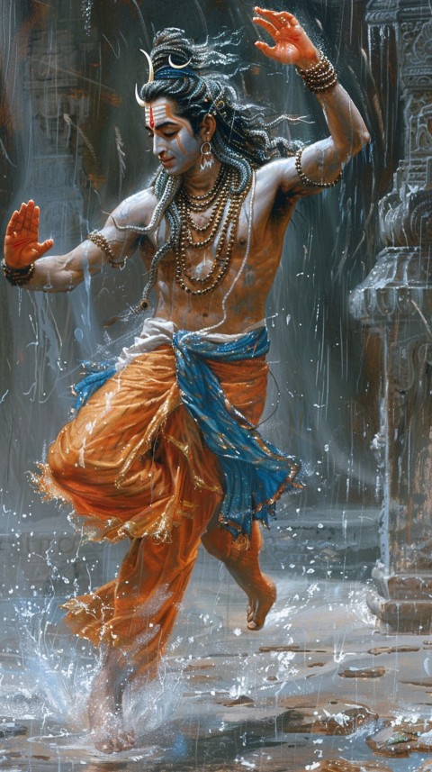 Vibrant depiction of Lord Shiva performing the cosmic dance, Tandava, with dynamic energy (16)