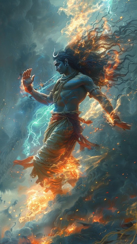 Vibrant depiction of Lord Shiva performing the cosmic dance, Tandava, with dynamic energy (18)