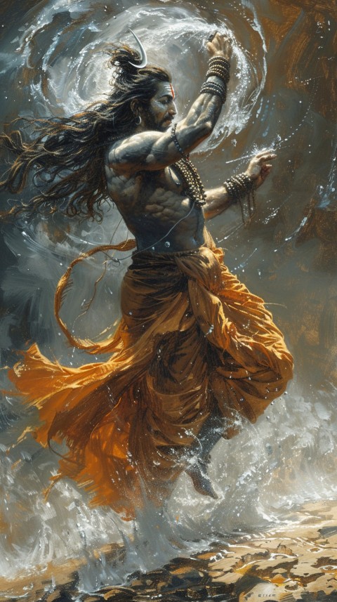 Vibrant depiction of Lord Shiva performing the cosmic dance, Tandava, with dynamic energy (6)