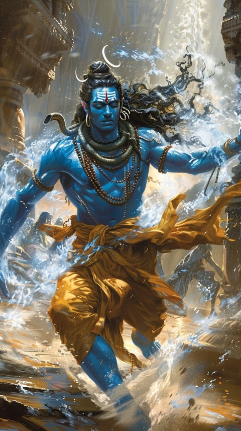 Vibrant depiction of Lord Shiva performing the cosmic dance, Tandava, with dynamic energy (36)