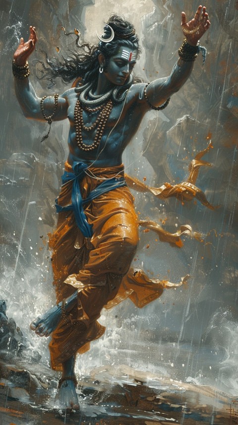 Vibrant depiction of Lord Shiva performing the cosmic dance, Tandava, with dynamic energy (34)