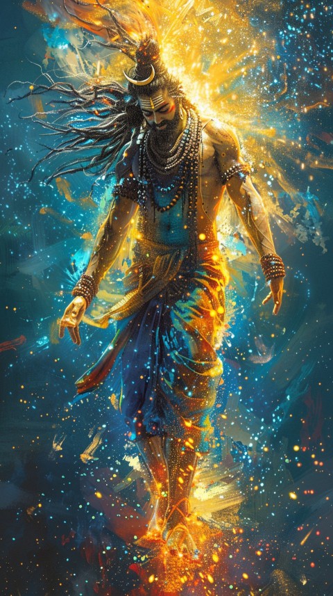 Vibrant depiction of Lord Shiva performing the cosmic dance, Tandava, with dynamic energy (29)