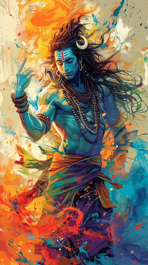 Vibrant depiction of Lord Shiva performing the cosmic dance, Tandava, with dynamic energy (26)