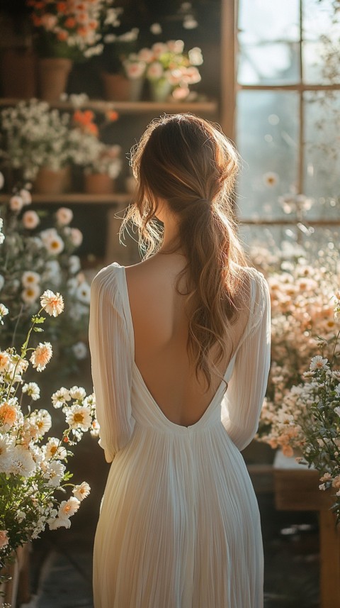 Back Shot of a Woman Arranging Flowers in Sunshine – Feminine Blogger Aesthetic (57)