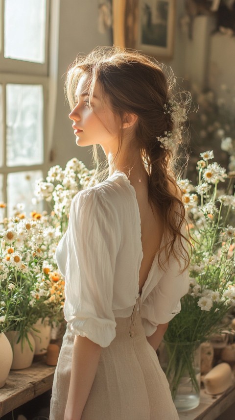 Back Shot of a Woman Arranging Flowers in Sunshine – Feminine Blogger Aesthetic (76)