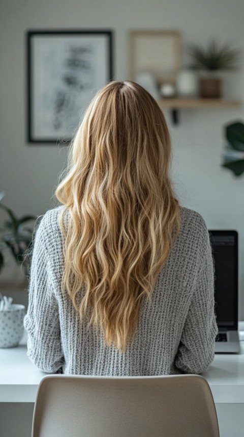 Back Shot of a Woman in Front of a Laptop on a White Desk – Feminine Blogger Aesthetic (4)