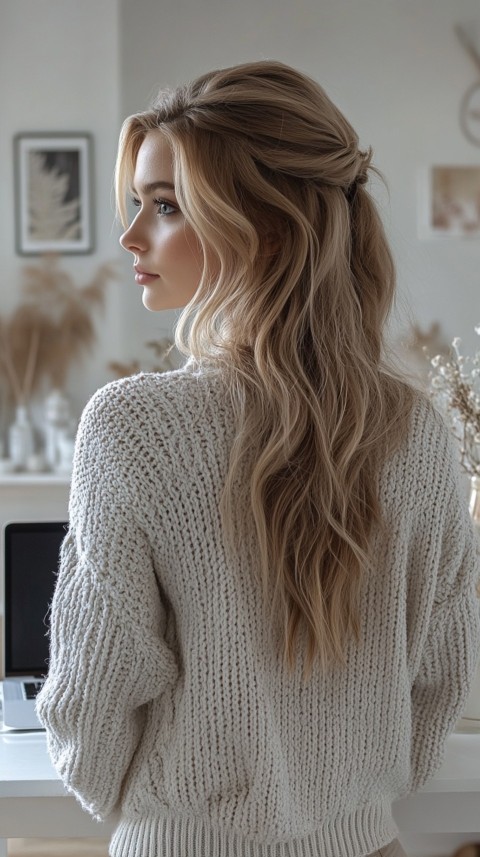 Back Shot of a Woman in Front of a Laptop on a White Desk – Feminine Blogger Aesthetic (14)