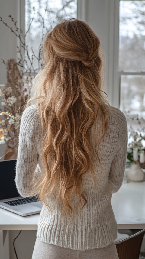 Back Shot of a Woman in Front of a Laptop on a White Desk – Feminine Blogger Aesthetic (16)