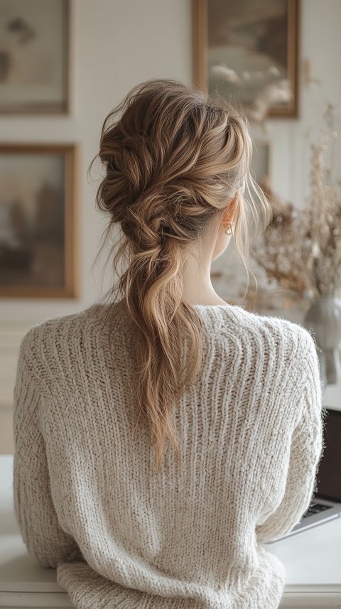 Back Shot of a Woman in Front of a Laptop on a White Desk – Feminine Blogger Aesthetic (28)