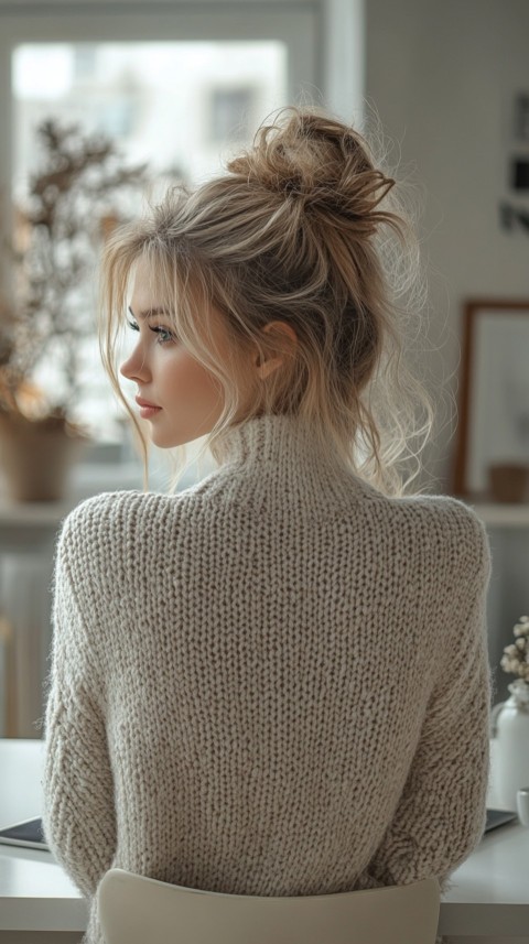 Back Shot of a Woman in Front of a Laptop on a White Desk – Feminine Blogger Aesthetic (126)