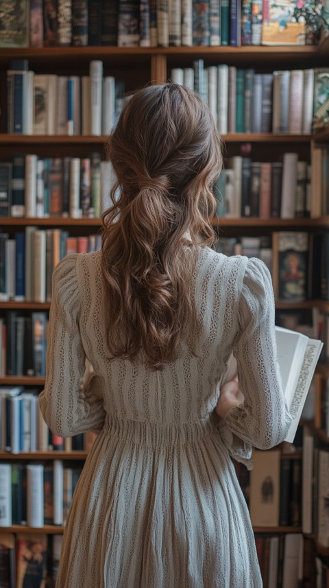 Back Shot of a Woman Reaching for a Book on a Shelf – Feminine Blogger Aesthetic (14)