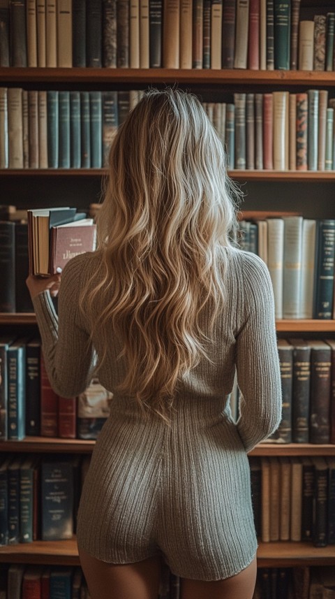 Back Shot of a Woman Reaching for a Book on a Shelf – Feminine Blogger Aesthetic (4)