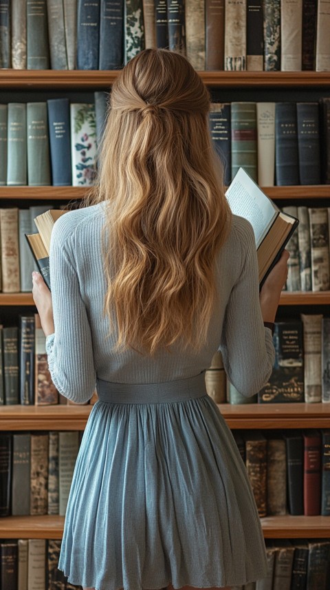 Back Shot of a Woman Reaching for a Book on a Shelf – Feminine Blogger Aesthetic (19)