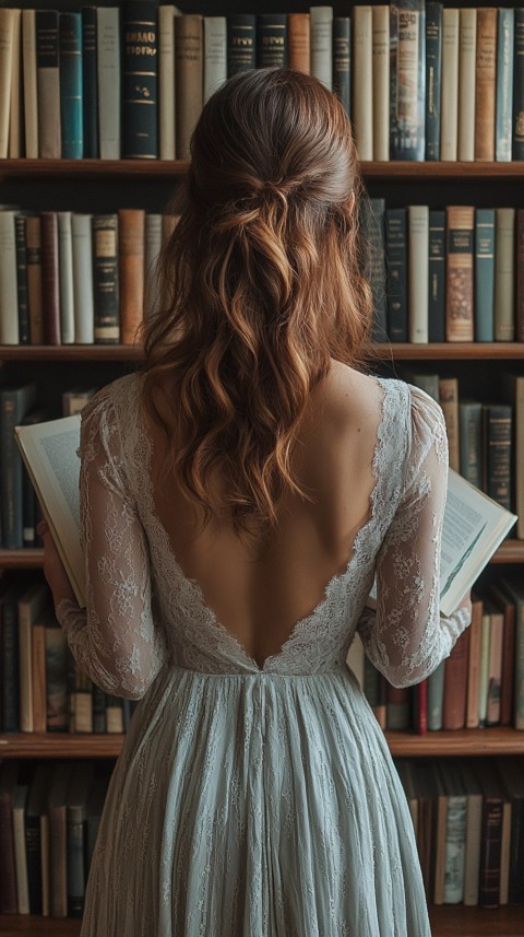 Back Shot of a Woman Reaching for a Book on a Shelf – Feminine Blogger Aesthetic (8)