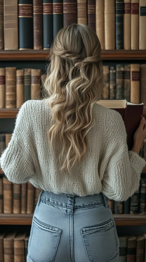 Back Shot of a Woman Reaching for a Book on a Shelf – Feminine Blogger Aesthetic (48)