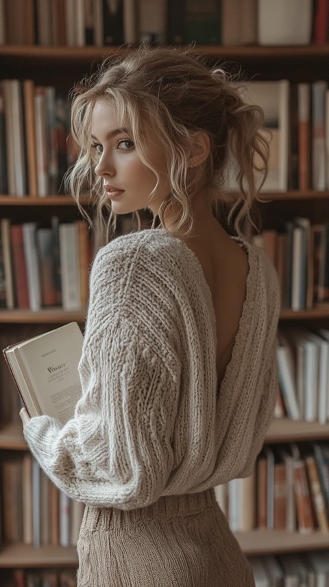 Back Shot of a Woman Reaching for a Book on a Shelf – Feminine Blogger Aesthetic (46)