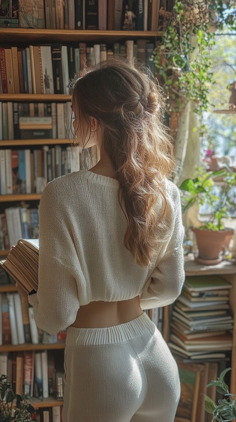 Back Shot of a Woman Reaching for a Book on a Shelf – Feminine Blogger Aesthetic (50)