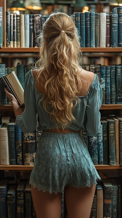 Back Shot of a Woman Reaching for a Book on a Shelf – Feminine Blogger Aesthetic (35)