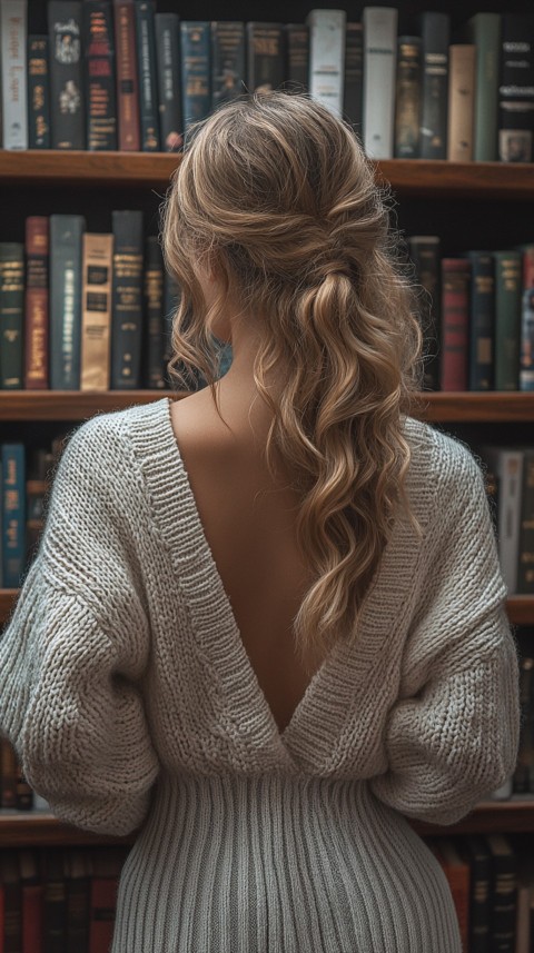 Back Shot of a Woman Reaching for a Book on a Shelf – Feminine Blogger Aesthetic (44)