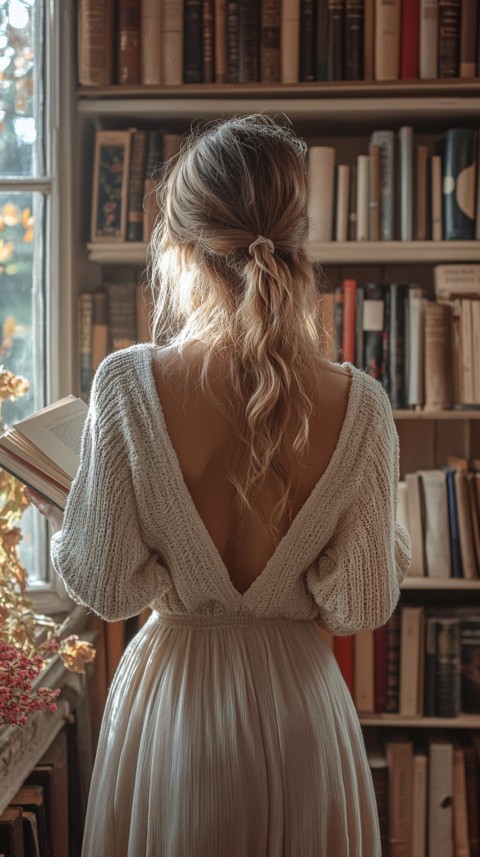 Back Shot of a Woman Reaching for a Book on a Shelf – Feminine Blogger Aesthetic (24)