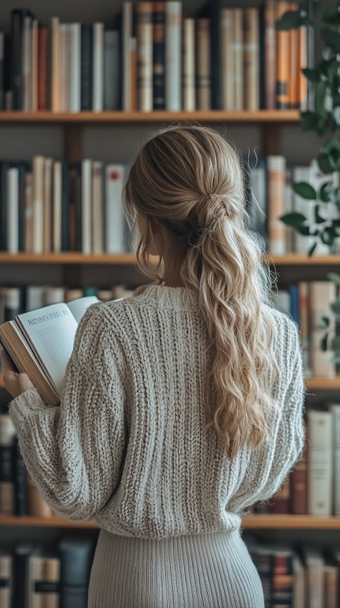 Back Shot of a Woman Reaching for a Book on a Shelf – Feminine Blogger Aesthetic (26)