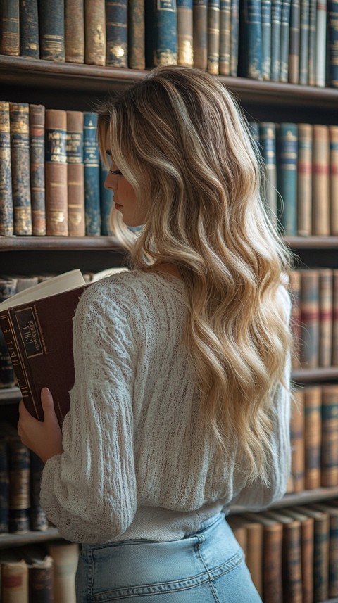 Back Shot of a Woman Reaching for a Book on a Shelf – Feminine Blogger Aesthetic (22)