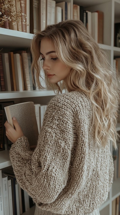 Back Shot of a Woman Reaching for a Book on a Shelf – Feminine Blogger Aesthetic (78)