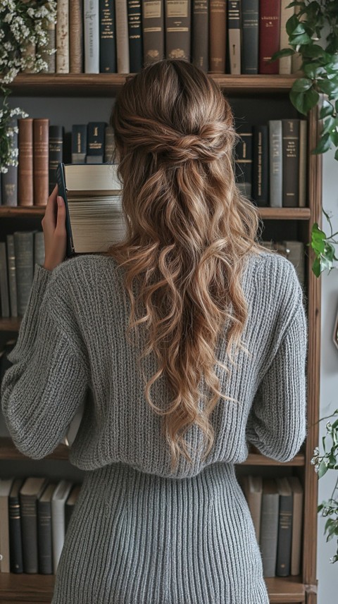 Back Shot of a Woman Reaching for a Book on a Shelf – Feminine Blogger Aesthetic (83)