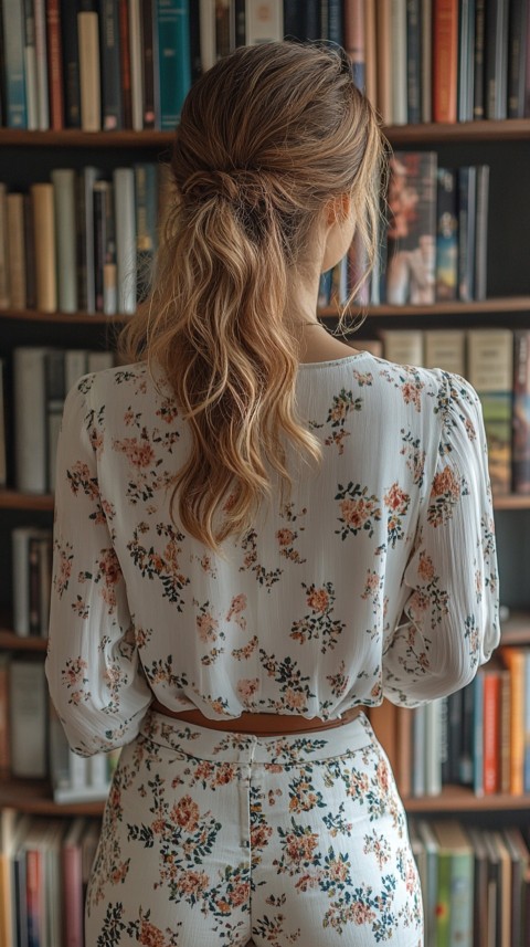 Back Shot of a Woman Reaching for a Book on a Shelf – Feminine Blogger Aesthetic (151)