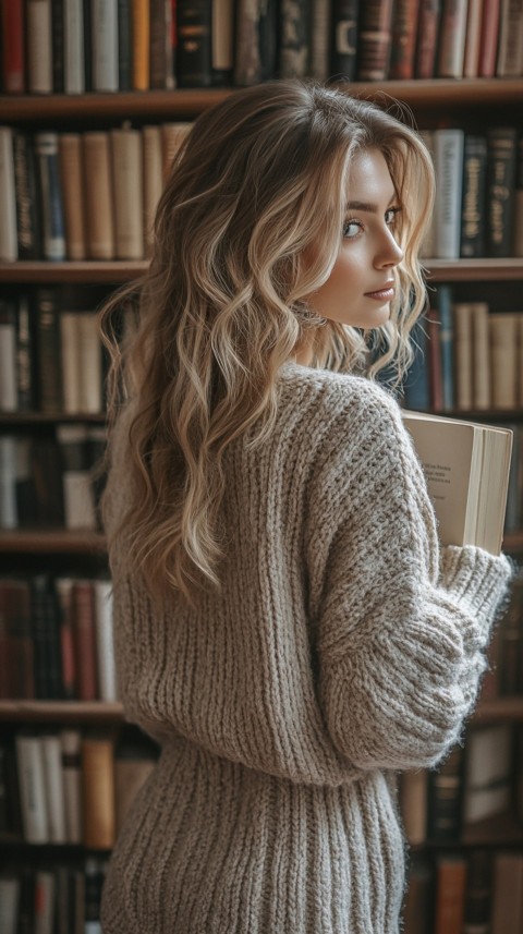 Back Shot of a Woman Reaching for a Book on a Shelf – Feminine Blogger Aesthetic (250)