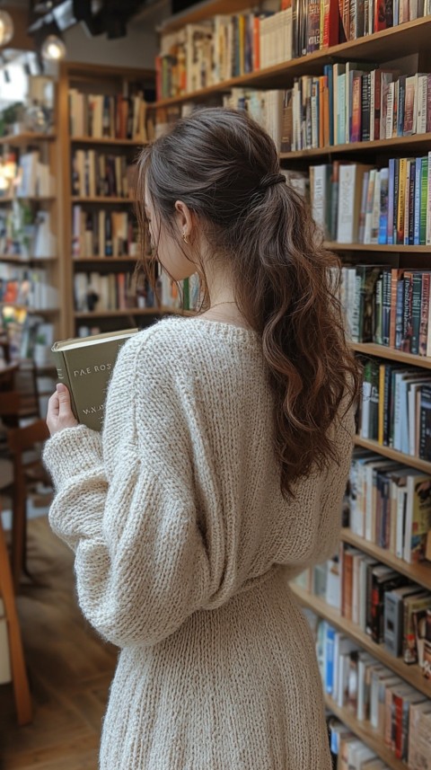 Back Shot of a Woman Reaching for a Book on a Shelf – Feminine Blogger Aesthetic (316)