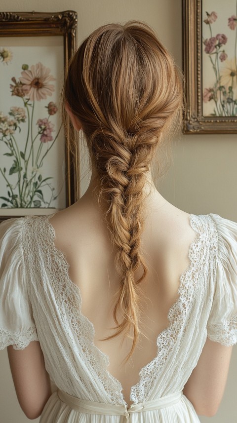 Woman in a White Dress with a Thick Braid in Front of a Beige Wall – Feminine Blogger Aesthetic (6)