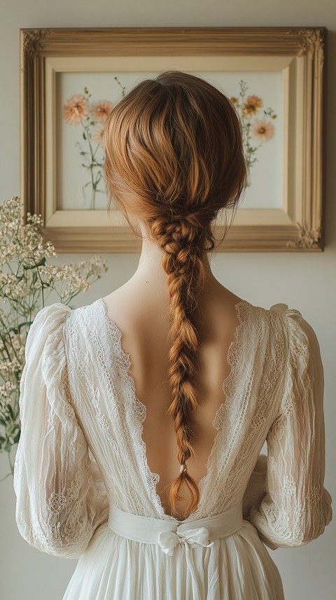 Woman in a White Dress with a Thick Braid in Front of a Beige Wall – Feminine Blogger Aesthetic (11)