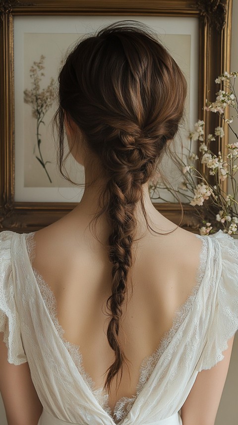 Woman in a White Dress with a Thick Braid in Front of a Beige Wall – Feminine Blogger Aesthetic (25)