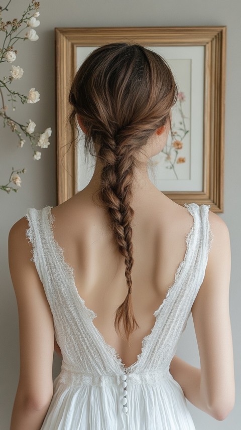 Woman in a White Dress with a Thick Braid in Front of a Beige Wall – Feminine Blogger Aesthetic (56)