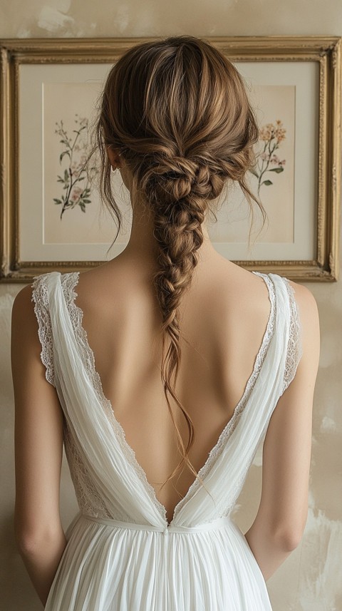 Woman in a White Dress with a Thick Braid in Front of a Beige Wall – Feminine Blogger Aesthetic (49)