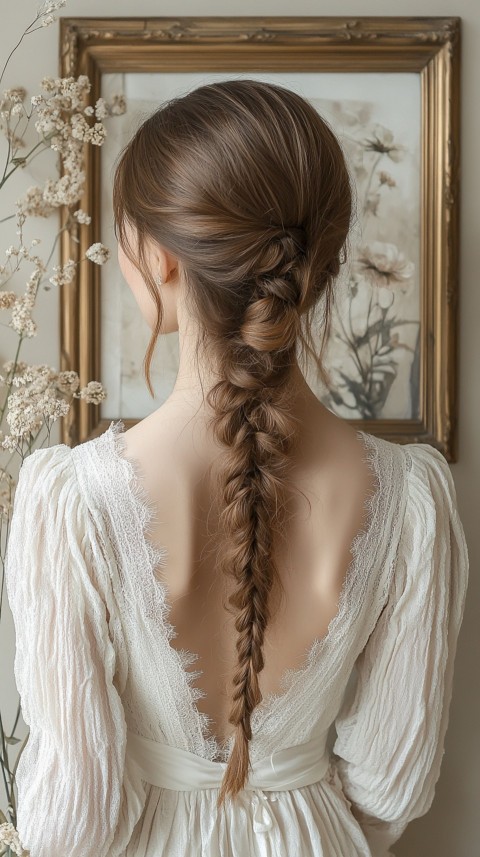 Woman in a White Dress with a Thick Braid in Front of a Beige Wall – Feminine Blogger Aesthetic (34)