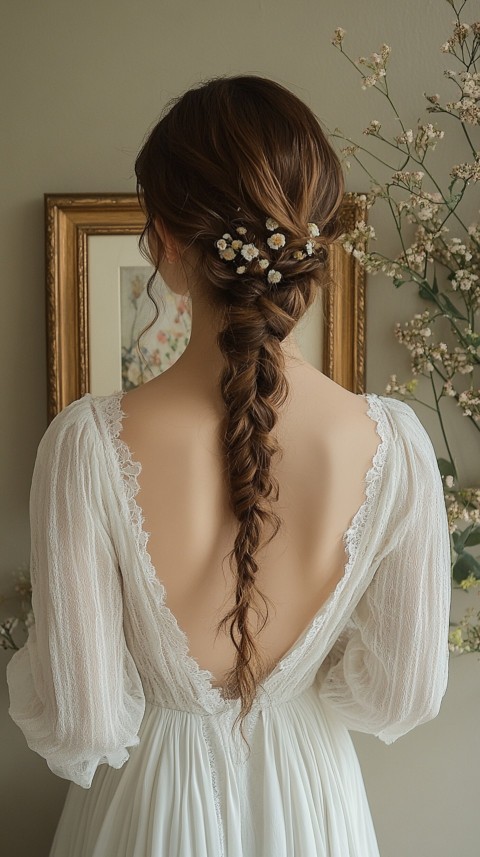 Woman in a White Dress with a Thick Braid in Front of a Beige Wall – Feminine Blogger Aesthetic (76)