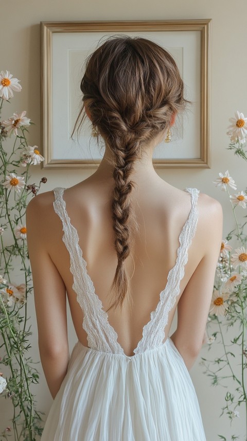 Woman in a White Dress with a Thick Braid in Front of a Beige Wall – Feminine Blogger Aesthetic (63)