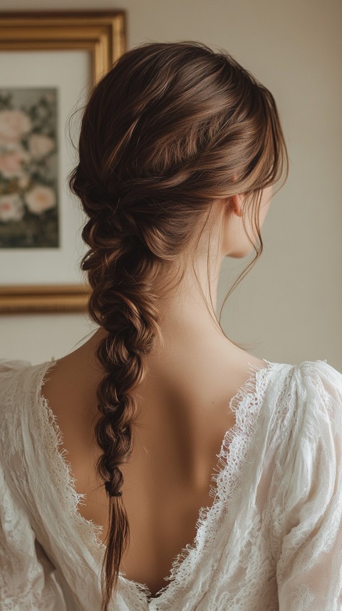 Woman in a White Dress with a Thick Braid in Front of a Beige Wall – Feminine Blogger Aesthetic (62)