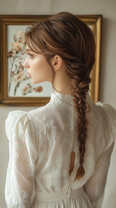 Woman in a White Dress with a Thick Braid in Front of a Beige Wall – Feminine Blogger Aesthetic (78)