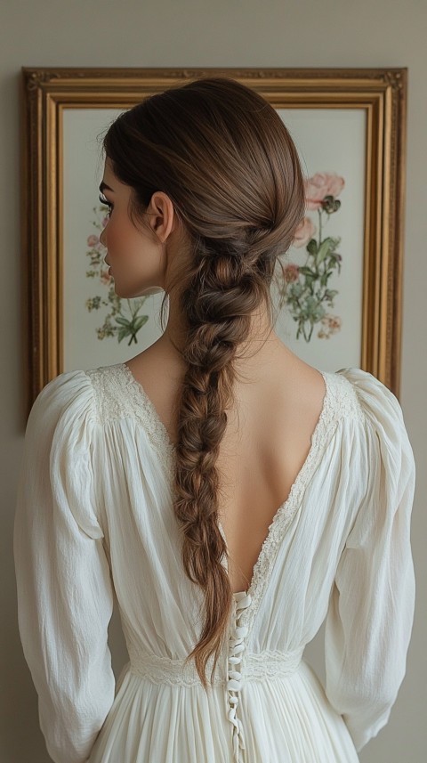 Woman in a White Dress with a Thick Braid in Front of a Beige Wall – Feminine Blogger Aesthetic (82)