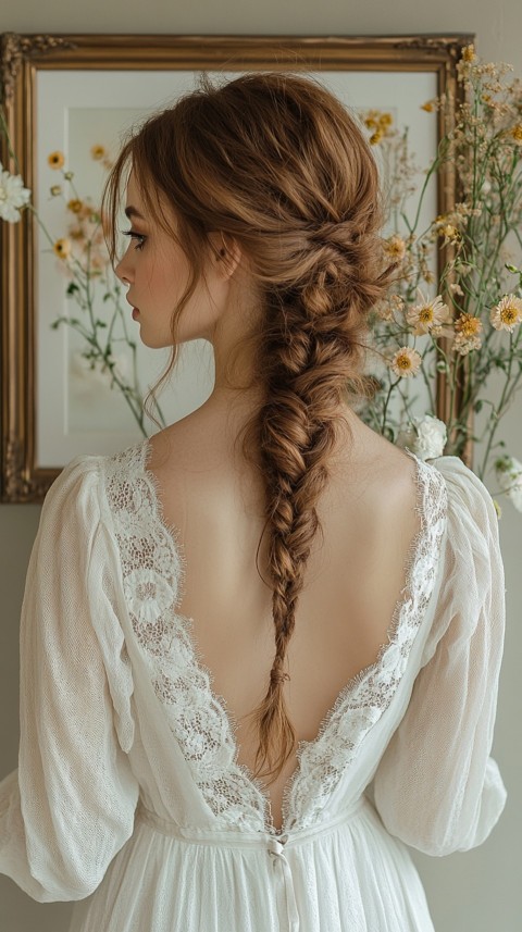 Woman in a White Dress with a Thick Braid in Front of a Beige Wall – Feminine Blogger Aesthetic (86)