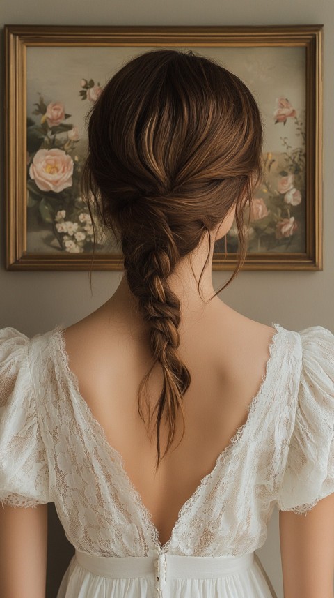 Woman in a White Dress with a Thick Braid in Front of a Beige Wall – Feminine Blogger Aesthetic (84)