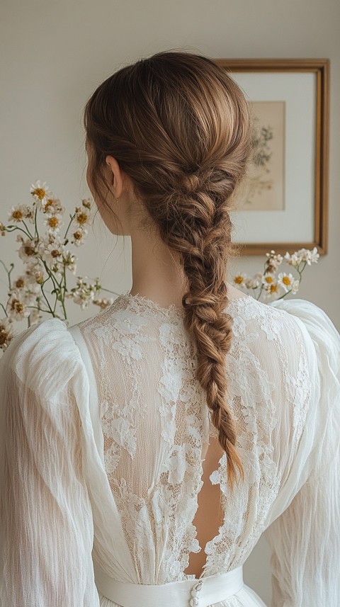 Woman in a White Dress with a Thick Braid in Front of a Beige Wall – Feminine Blogger Aesthetic (68)