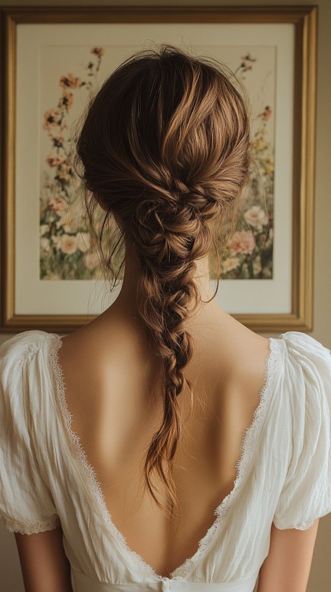 Woman in a White Dress with a Thick Braid in Front of a Beige Wall – Feminine Blogger Aesthetic (100)