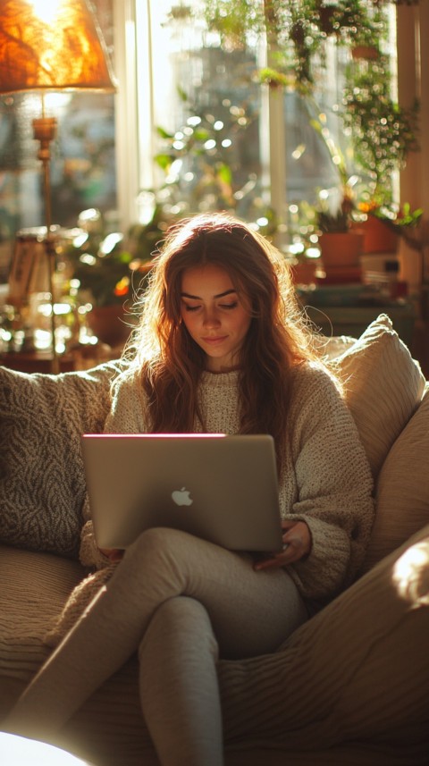 Woman Sitting on a Couch with a Laptop in Her Lap – Feminine Blogger Aesthetic (27)