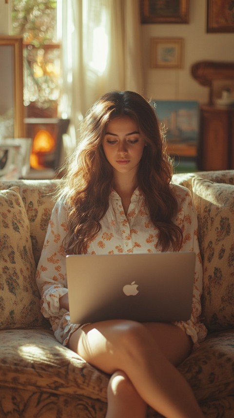 Woman Sitting on a Couch with a Laptop in Her Lap – Feminine Blogger Aesthetic (34)