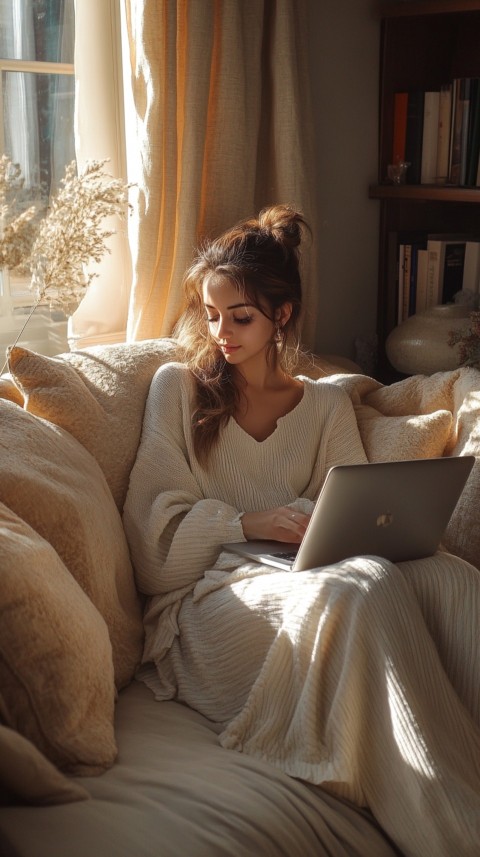 Woman Sitting on a Couch with a Laptop in Her Lap – Feminine Blogger Aesthetic (72)