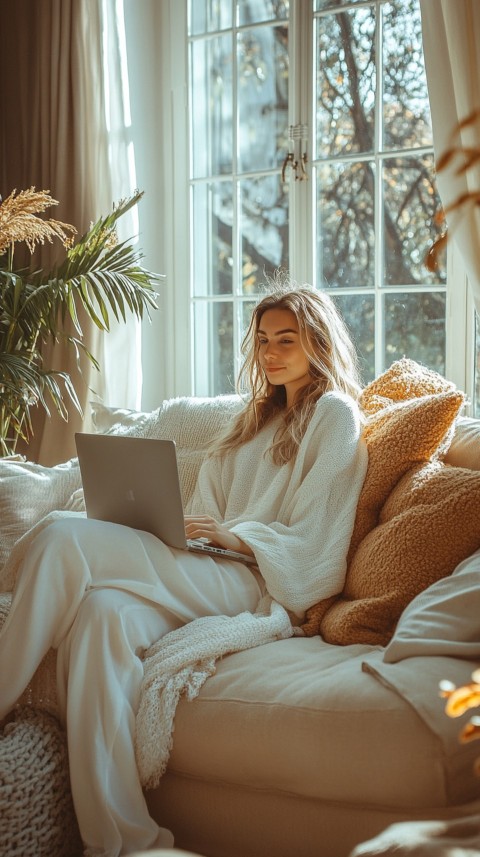 Woman Sitting on a Couch with a Laptop in Her Lap – Feminine Blogger Aesthetic (78)